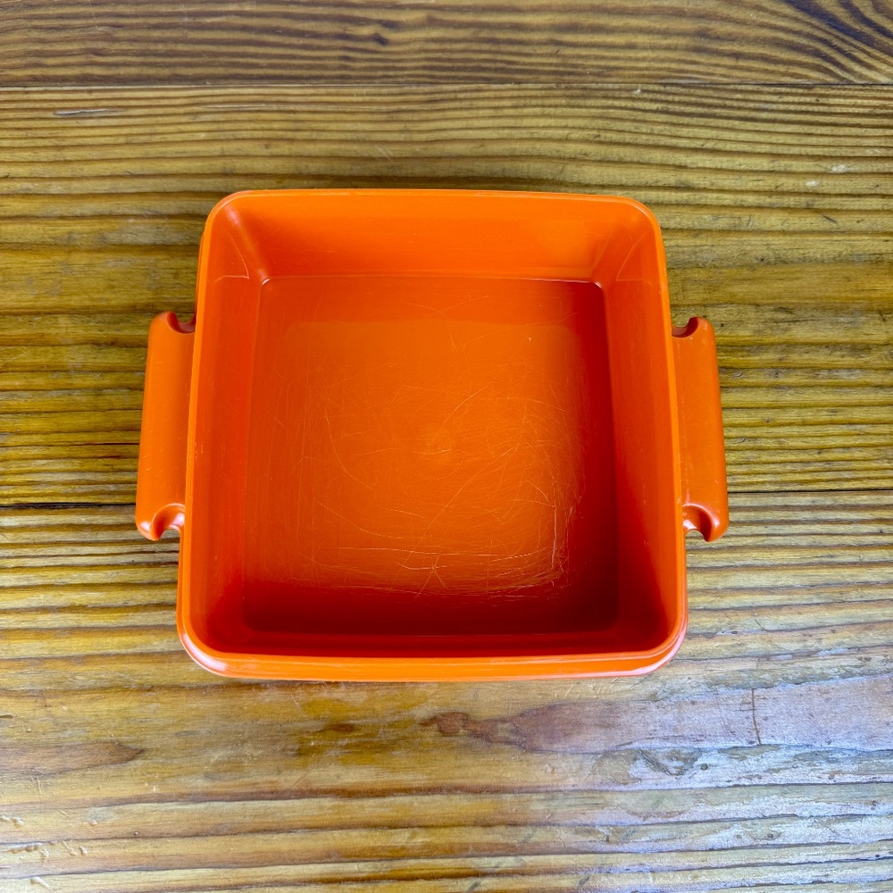 Vintage Tupperware Orange Square Container | Classic Mid-Century Kitchen - Picture 13 of 16